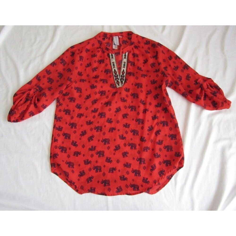 Women Society Girl Roll Tab‎ Sleeve Elphant Long Pullover Blouse Sz M (WB302)